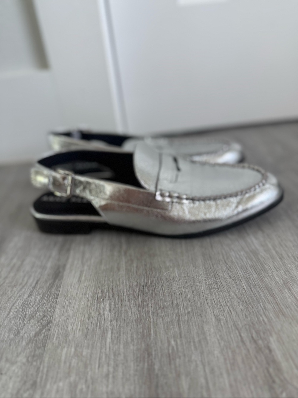 Anne Klein Metallic Silver Slingback Penny Mule Loafers - Picture 5 of 6